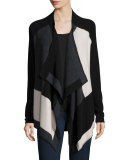 Open Whipstitched Cashmere Cardigan, Black/Gray/Bone