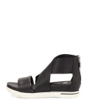 Sport Wide-Strap Leather Sandal, Black