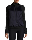 Faux-Fur Funnel-Neck Athletic Pullover, Midnight Blue/Black