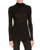 Long-Sleeve Fitted Cashmere-Blend Top, Black