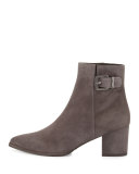 Buckette Suede Chunky-Heel Bootie, Londra