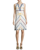 Blaine Embroidered Multi-Striped Dress, New Ivory Deck