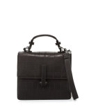 Minato Mini Crocodile-Embossed Top-Handle Bag, Black/Ivory