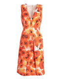 Sleeveless Floral-Print Pleated Dress