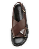 Leather Crisscross Slingback Sandal, Chocolate/Coal
