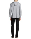 Long-Sleeve Waffle-Knit Hoodie, Heather Grey