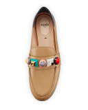 Rainbow Stud Leather Loafer, Toast/Mirto/Multi