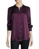Silk Mandarin-Collar Shirt, Black