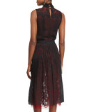 Sleeveless Tie-Neck Dress, Black/Ruby Lace