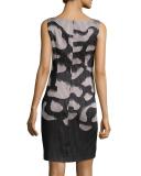 Sleeveless Two-Tone Ribbed Dress, Black/Nude