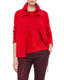 Ribbed Stand-Collar Cardigan, Pomegranate