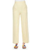 Wide-Leg Stretch Wool Pants, Light Yellow
