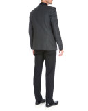 Satin-Collar Check Evening Jacket, Gray