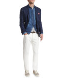 Tonal Madras Two-Button Jacket, Deep Blue