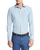 Plaid Seersucker Sport Shirt, Bright Blue Check