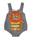 Sleeveless Mixed-Knit Lion Playsuit, Pale Gray, Size 3-12 Month