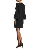 Marisa Bell-Sleeve Shift Dress, Black
