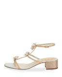 Floral-Embellished Karung Sandal, Nude