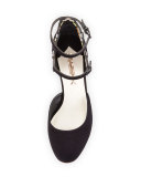 Liliana Embroidered Suede Block-Heel Pump, Black