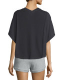 Siggie Half-Sleeve V-Neck Top, Black