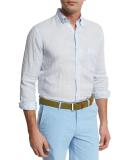 Crown Cool Pinstripe Linen Sport Shirt, Bright Blue