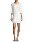 Petra 3/4-Sleeve Embellished Mini Cocktail Dress, Ivory