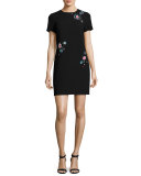 Dazzle Embellished Crepe Shift Dress, Black