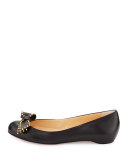 Spike-Bow Leather Red Sole Ballerina Flat, Black