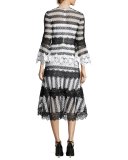 Striped Eyelet Lace Midi Dress, Black/White