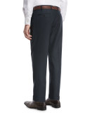 Parker Flat-Front Sharkskin Trousers, Navy