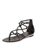 Flat Crystal Gladiator Thong Sandal, Black