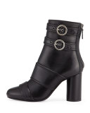 Leather Buckle High-Heel Bootie, Black