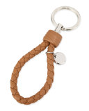 Intrecciato Lambskin Key Ring, Camel