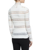Antonia Turtleneck Sheer-Striped Top, Ivory