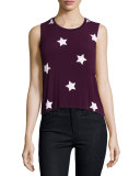 Star-Print Sutra Muscle Tank Top, Aubergine