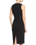 Belted Shantung Peplum Sheath Dress, Black