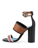 Colorblock Leather 105mm Sandal, Camel/Multi