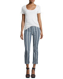 Mid-Rise Straight-Leg Cropped Jeans, Indigo Stripe