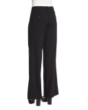 Pleated-Front Wrap-Belt Wool Pants, Black