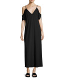 Luxe Ponte Cold-Shoulder Maxi Dress, Black