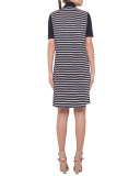 Short-Sleeve Shirtdress w/Striped Back, Navy
