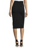 Brendy Pompom-Trim Side-Slit Pencil Skirt, Black