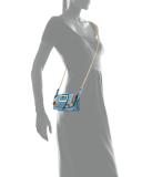 Buckle Mini Leather & House Check Bag, Bright Mineral Blue
