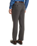 Wool Stretch Flannel Flat-Front Pants, Medium Gray