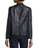 Keaton Embossed Leather Grosgrain-Trim Jacket, Shadow Multi