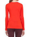 Long-Sleeve Jewel-Neck Pullover, Papaya