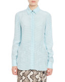 Chika Gingham Long-Sleeve Blouse, Aquafish