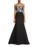 Strapless Lace Combo Mermaid Dress, Black/White 