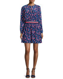 Anna Long-Sleeve Floral Dress, Navy