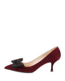 Suede Pointed-Toe 65mm Bow Pump, Granato/Black